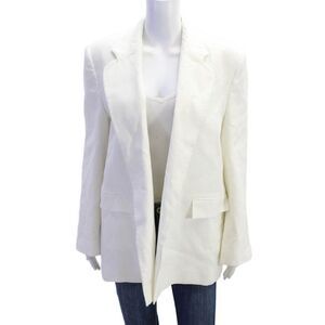 ITMFL Womens Linen Sequined Lapel Open Front Blazer Jacket White Size Small